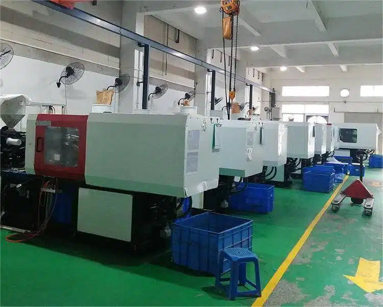 Several machines for making dog toys are in the factory.